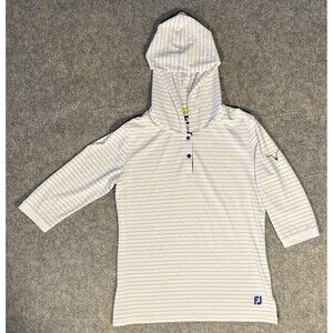 Footjoy 3/4 Sleeve Pinstripe Hoodie Women’s M Blue White Bull’s Bay Golf READ